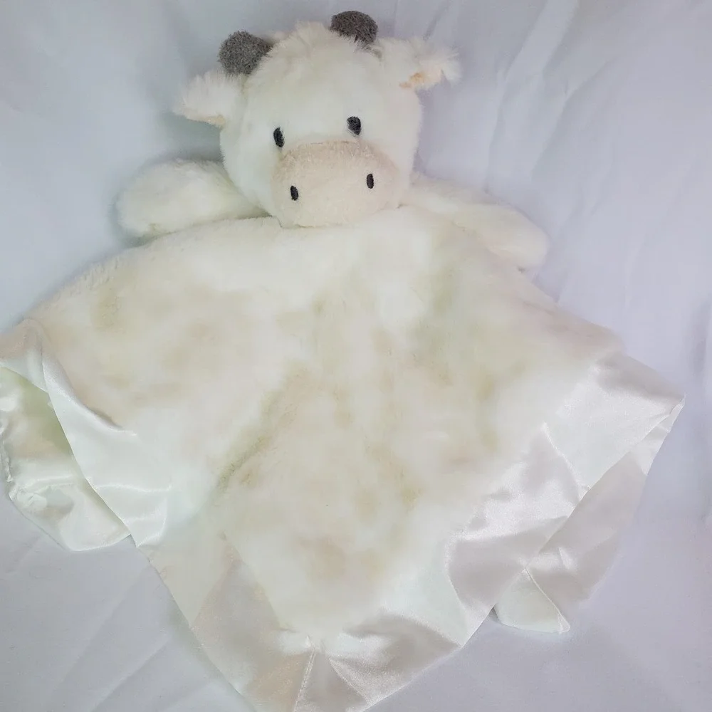 Cloud Island White cream GIRAFFE-Cow Security Blanket Baby Lovey Satin Edge